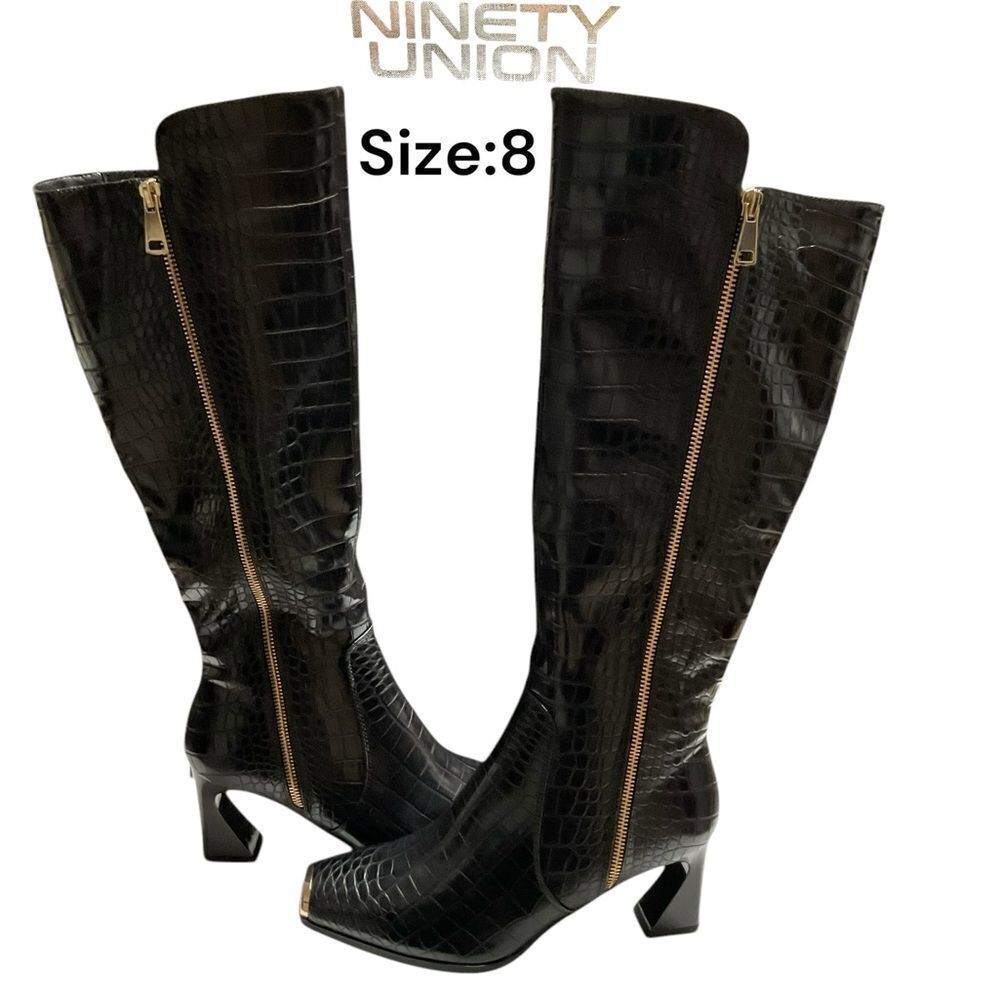 Ninety Nine Black Over the Knee Boots with Textured Finish